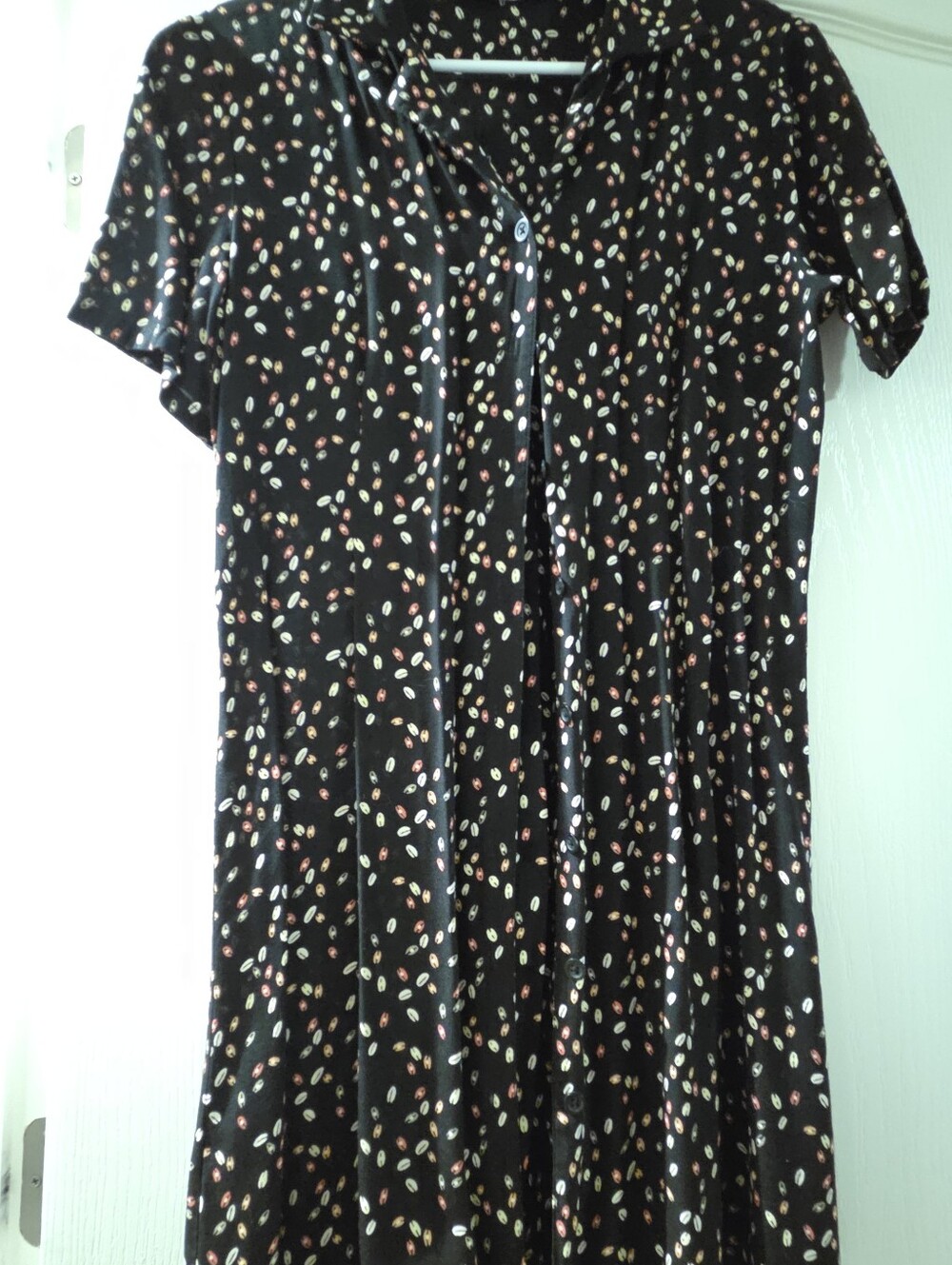 Eddie Bauer Black Short-Sleeve Dress with Multicolor Spot Print